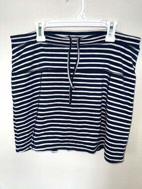 Toad&Co Chaka Skort Navy & White Striped Organic Cotton Mini Skirt w Undershorts